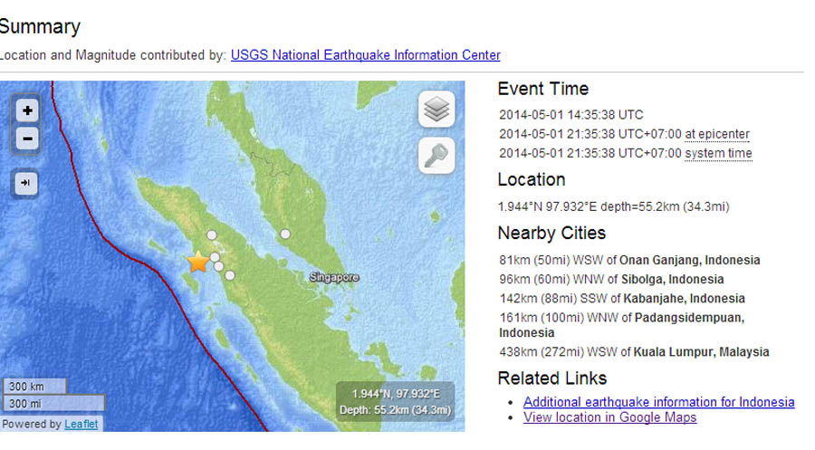 Catatan pusat gempa dari usgs.gov